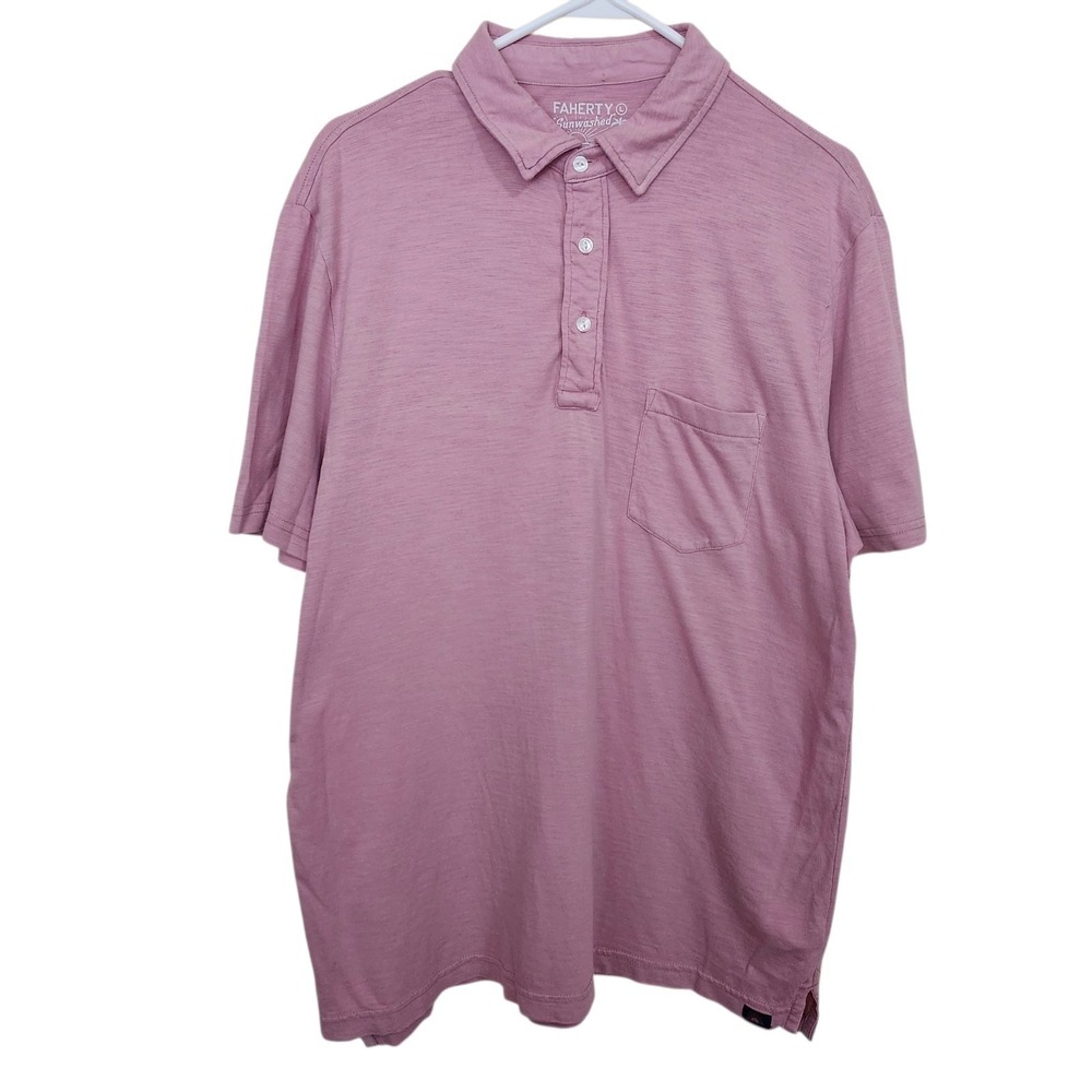 Faherty Sunwashed Polo Shirt Mens Large Pink Mauve Casual Short Sleeve Basic